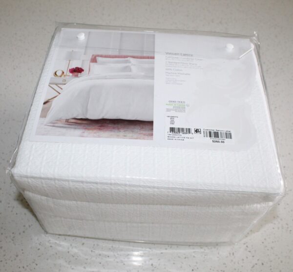 Sky Woven Lattice 100% Cotton 3.-pc FULL/QUEEN Duvet Cover Set  White - Image 6